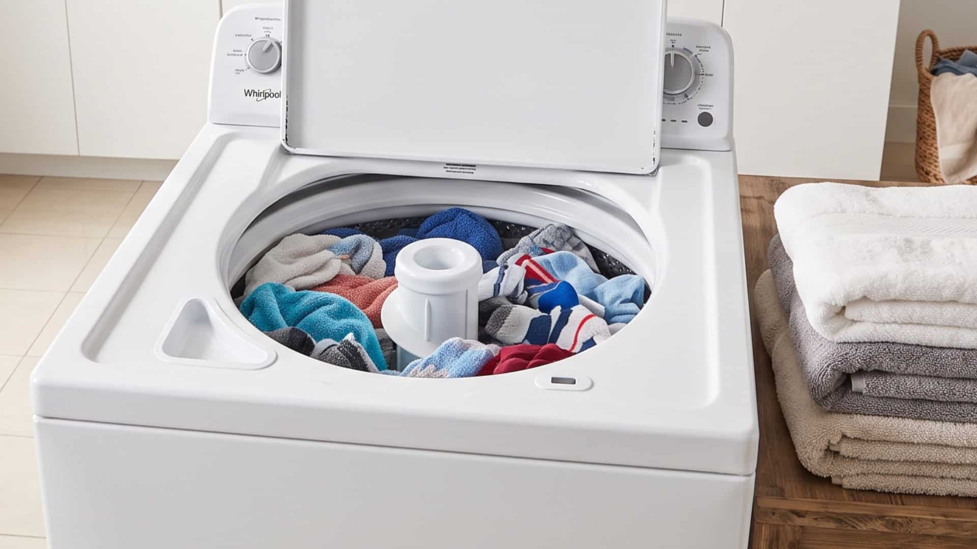 Featured image for “Whirlpool Top-Load Washer Won’t Spin or Leaves Clothes Soaking Wet (Model WTW4816FW3): Causes and Fixes”